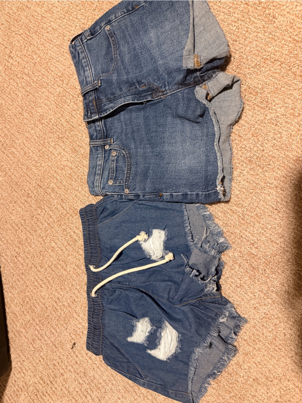 Hayden Blue Distressed Denim and Drawstring Shorts Twin Set
